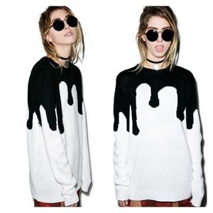 Dolls Kill Black and White Drip Sweater